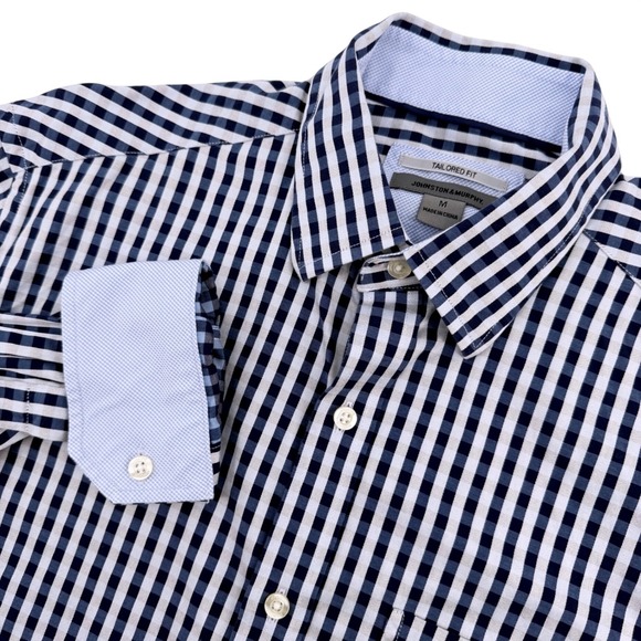 Johnston & Murphy Other - Johnston & Murphy Shirt Mens M Navy Gingham Tailored Fit Long Sleeve Casual Prep